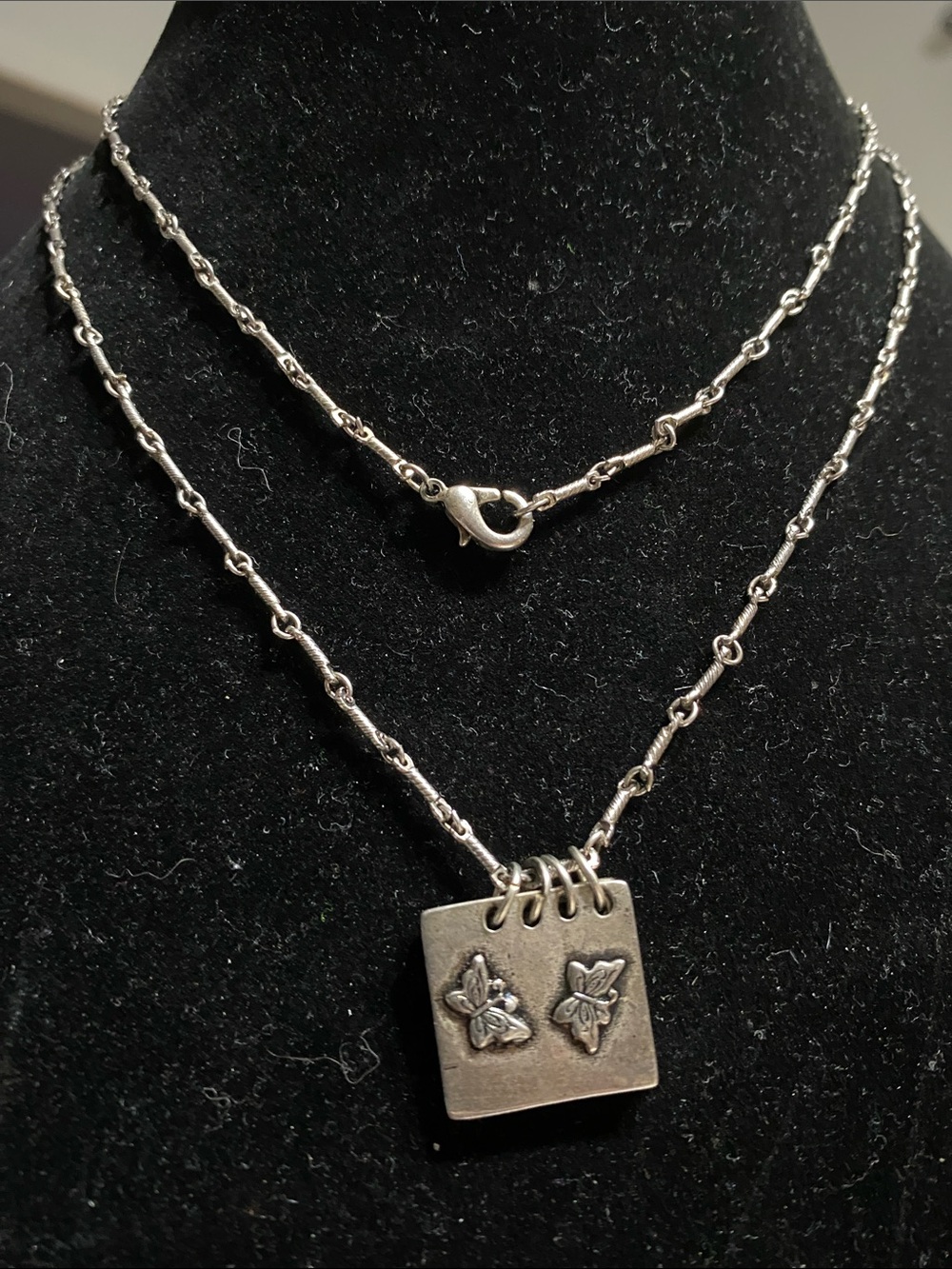 VTG Silver Butterfly Pendant Book Necklace